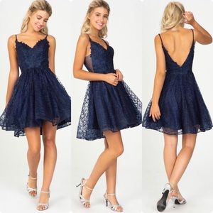 Navy A- Lined Party Dress. Short Prom Dress.